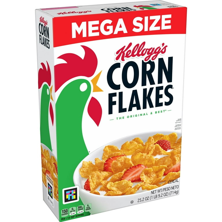 Kellogg's Corn Flakes Original Cold Breakfast Cereal, Mega Size, 25.2 oz Box